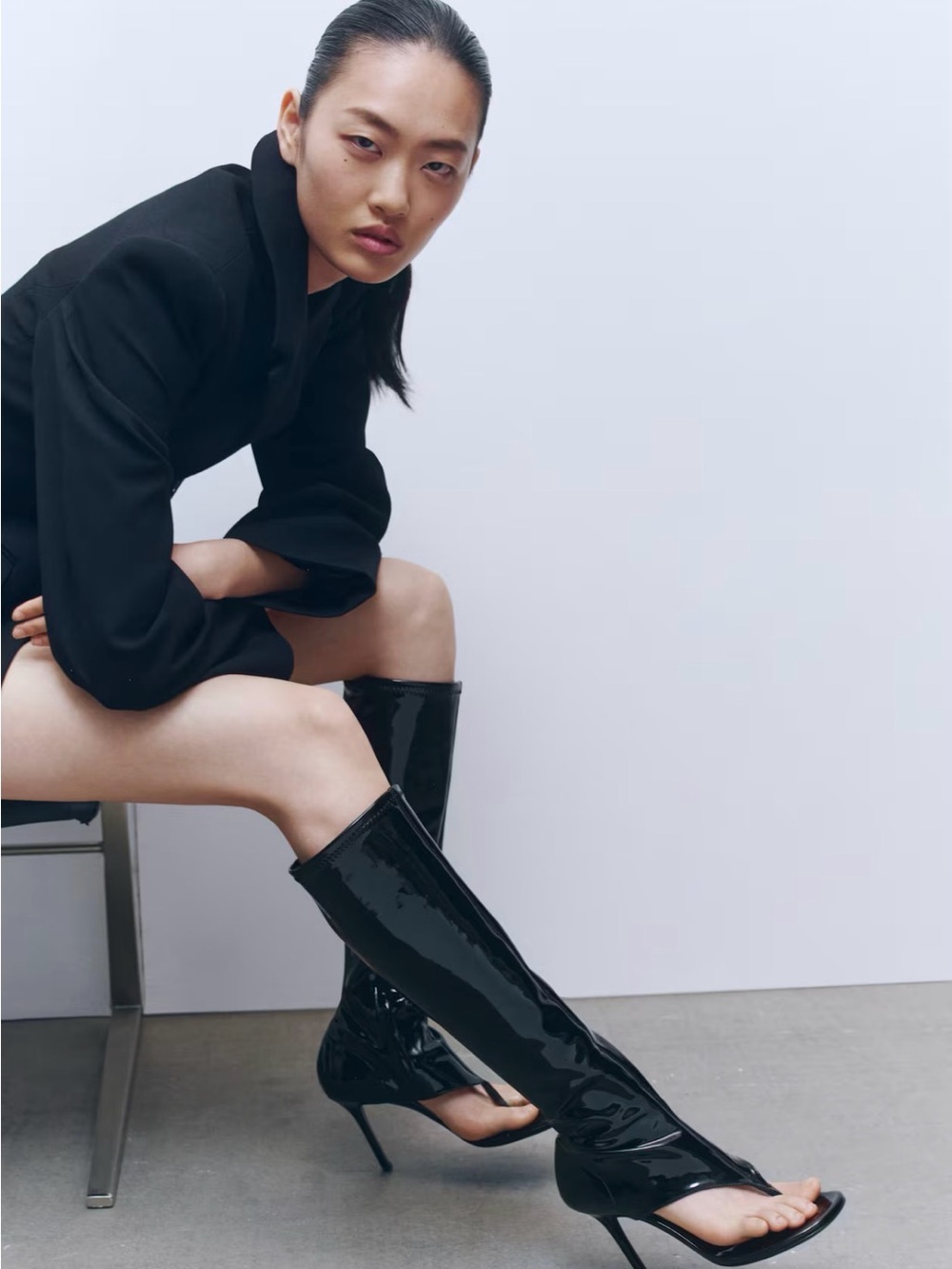 H&M Wardrobe.NYC Patent Leather Knee-High Stiletto Sandal Boots. EU 38